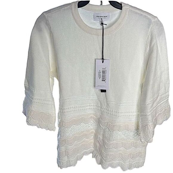 Who What Where Eyelet Knit Top Ivory NWT Small - Picture 1 of 6